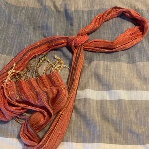 Metallic Rust Red Striped Scarf - Lightweight Women's Accessory